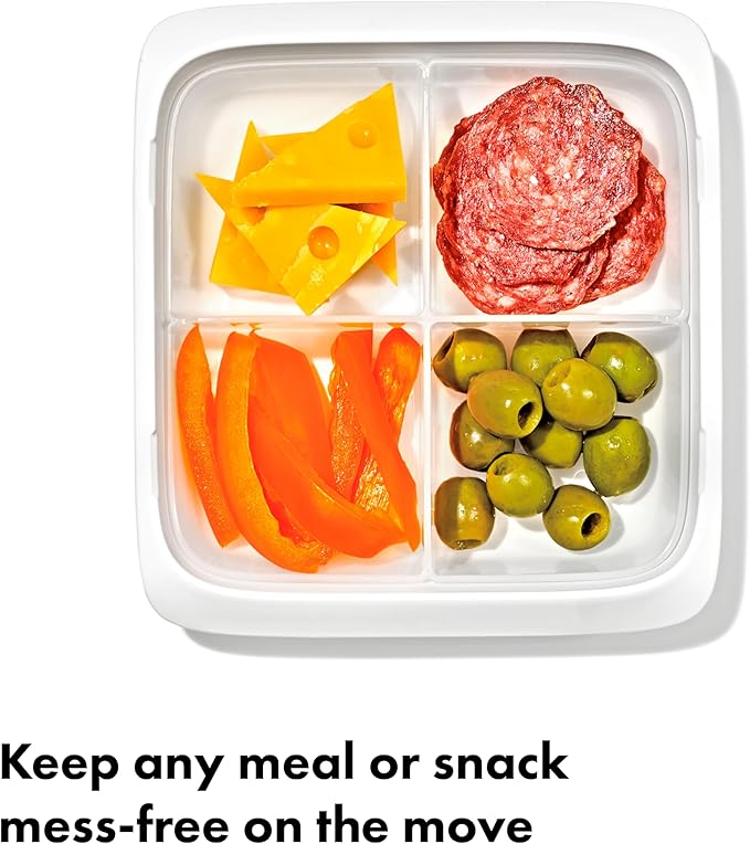 OXO Good Grips Prep & Go Slim Container with Removable Divider, Leakproof Reusable Small Meal Food Storage and Lid, Food Containers with Lids; Snack Organizer,1.8 Cups/0.4 L