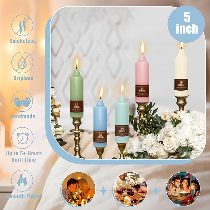 Mint Green Short Taper Candle 5 Inch Candlesticks Unscented Dripless Tapered Candle Set for Home Decor Wedding Party Dinner Candles