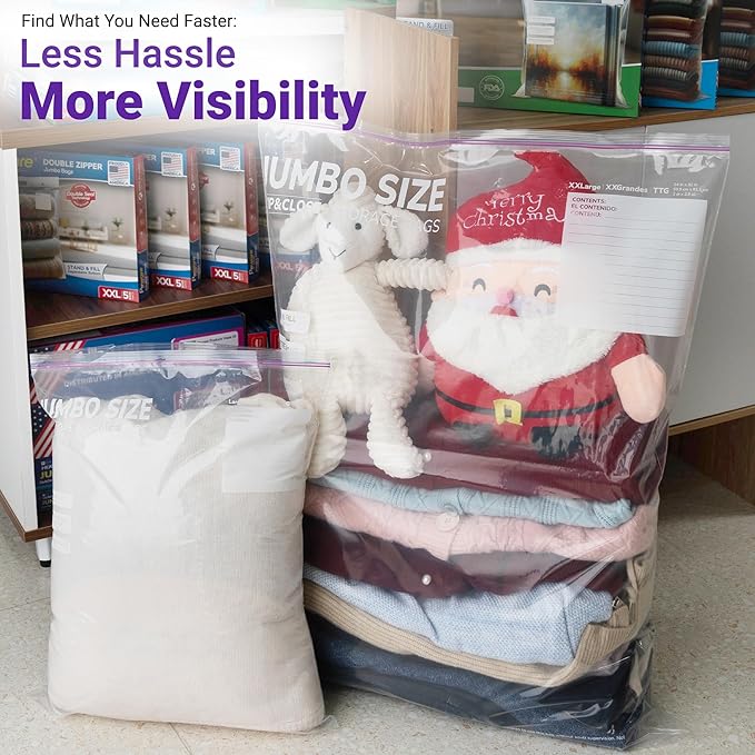 Large Storage Bags, 24"x32" Jumbo Plastic Bag, BPA Free, 20 Gallon 3XL Zipper Lock Baggies for Clothes Pillow Travel Moving - 30 Mega Bags