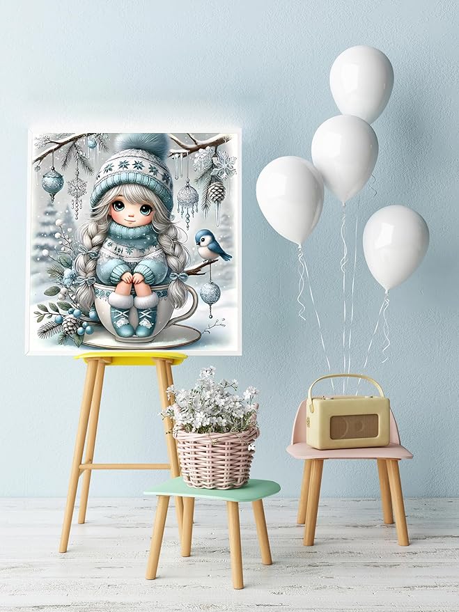 Christmas Diamond Painting Kits for Adults Beginners,DIY Winter Girl Diamond Art,5D Full Round Drill Diamond Dot Gem Art Kits,Home Wall Decor 14x14 Inch