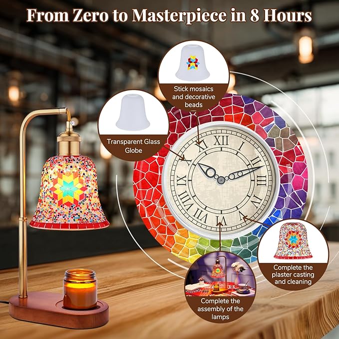 DIY Turkish Mosaic Candle Warmer Lamp Kit, Stained Glass Wax Melt Warmer Lamp Making Kit- Easy,Fun, No Experience Needed, Mosaic Art &Craft Project Kits for Adults &Teens,Make Your Own Lamp,Multicolor