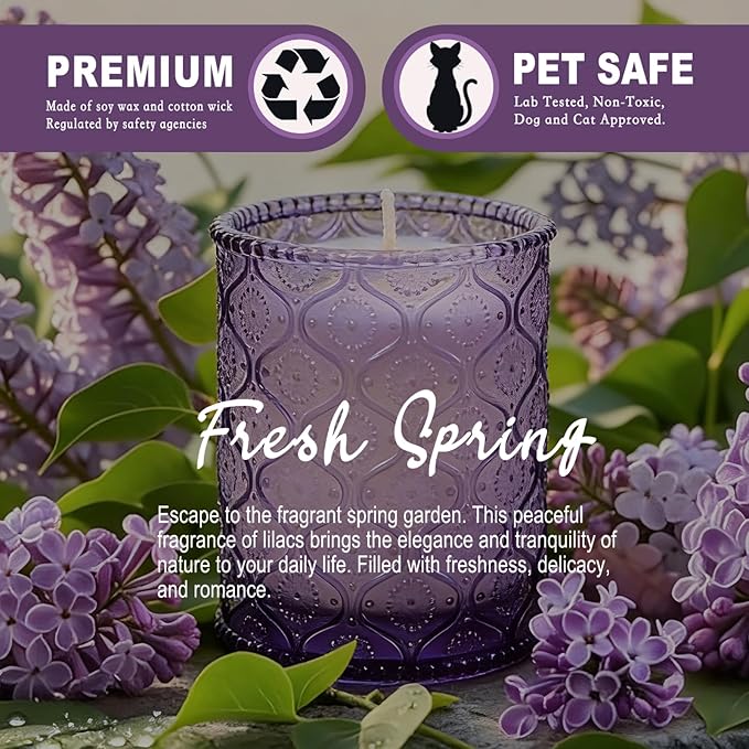 Lilac Scented Candles for Home, Spring Gifts Natural Soy Wax Aromatherapy Candle for Women, Lilac Flowers Spring Candles Purple Candle Jar for Bedroom Bath Warming Gifts