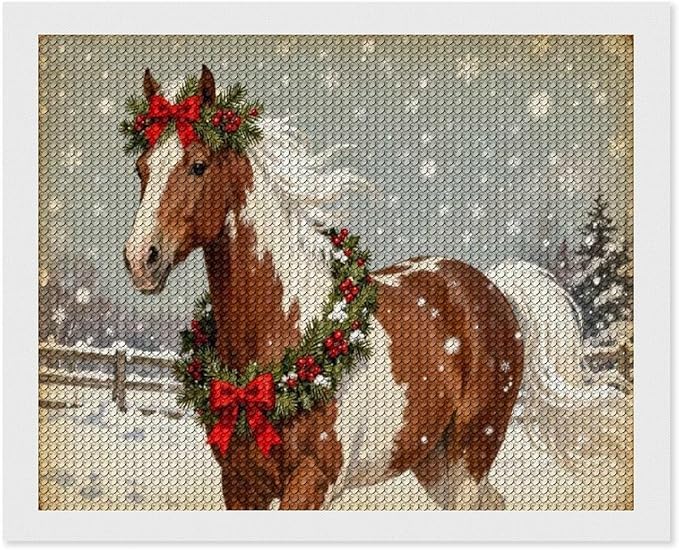 AIVKIEJK Diamond Painting Kits for Adults - Christmas Festive Holiday Horse with Snowy Mane Painting DIY 5D Full Drill Diamond Dots Paintings with Diamonds Gem Art and Crafts Home Decor 16"x20"