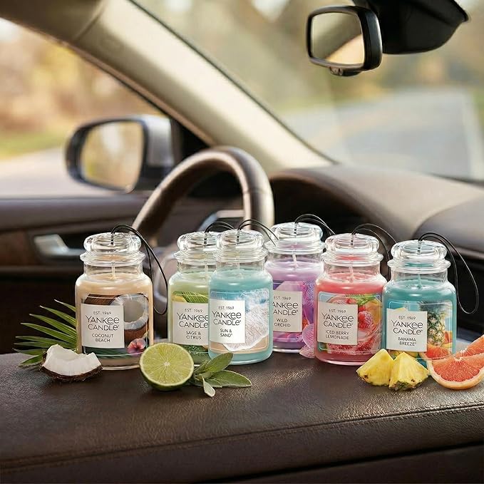 Yankee Candle Paper Car Jar, Iced Berry Lemonade, Hanging Air Freshener Odor Neutralizer for Vehicles and Small Spaces, Long Lasting Authentic Fragrance, 1 CT (Pack of 6)