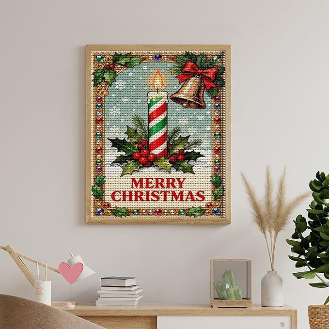 AIVKIEJK Diamond Painting Kits for Adults - Merry Christmas Candle & Holly Accents Painting DIY 5D Full Drill Diamond Dots Paintings with Diamonds Gem Art and Crafts Home Decor 16"x20"
