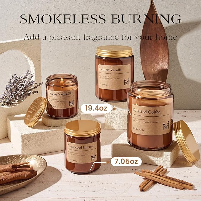 M&SENSE Santal Scented Christmas Candle Gift | 19.4oz, 115-Hour Burn | Natural Organic Soy Wax | Long-Lasting for Stress Relief and Gifting | for Christmas, Thanksgiving, Holiday