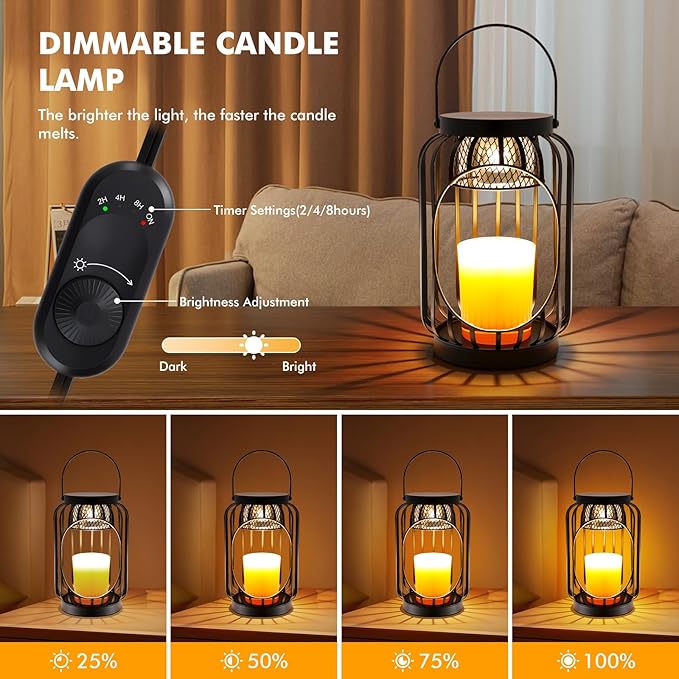 Candle Warmer Lamp with Timer & Dimmable Function - Vintage Hanging Candle Wax Warmer Lantern for 3-Wick/Large Jar Candles Lamp for Home Farmhouse Decor, Gift for Her Women, Mom