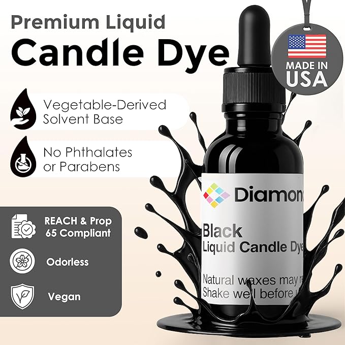 Black Liquid Candle Dye (.5 oz) - Made in the USA - Safe and Easy to Use - Pure and Simple Ingredients - Candle Making Supplies for Soy, Paraffin, Palm or Gel Wax - 10 Vibrant Colors to Choose from