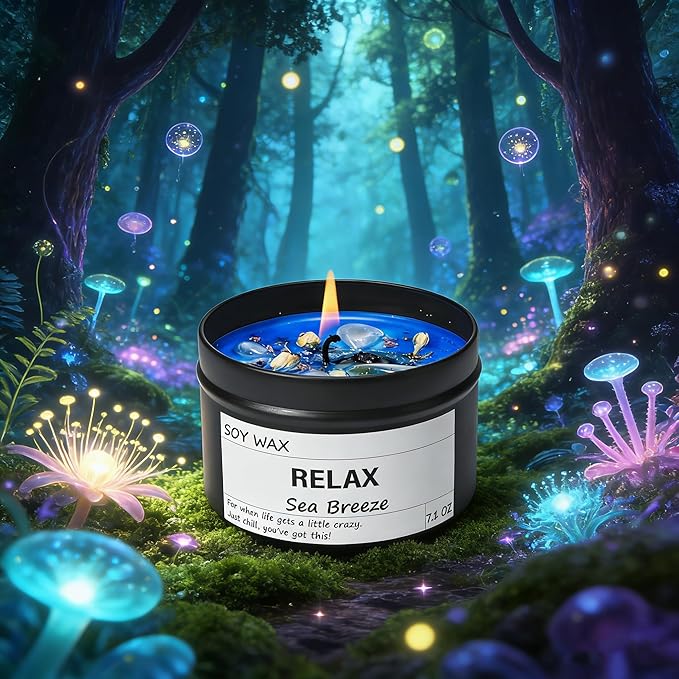 Chloefu LAN Sea Breeze Crystal Candle, Relaxing Aromatherapy for Stress Relief, Calm Moments | Just Chill Scented Candle for Home, Self Care, Gift for Her/Him