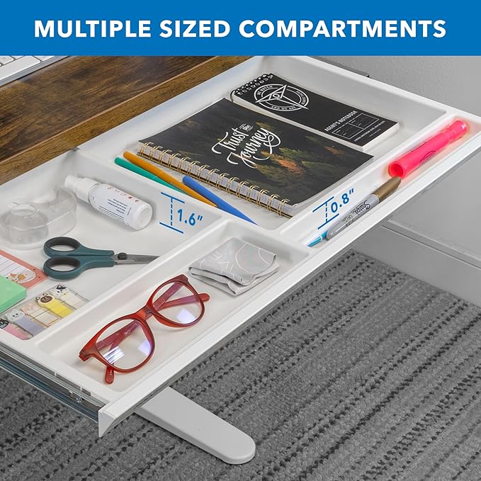Mount-It! Under Desk Drawer with 4 Compartments, Deep Low-Profile Slide-Out Storage Organizer, 25.8″ x 12.5″ x 1.6″, Smooth Glide Pull-Out Tray for Traditional & Single Motor Standing Desks, White