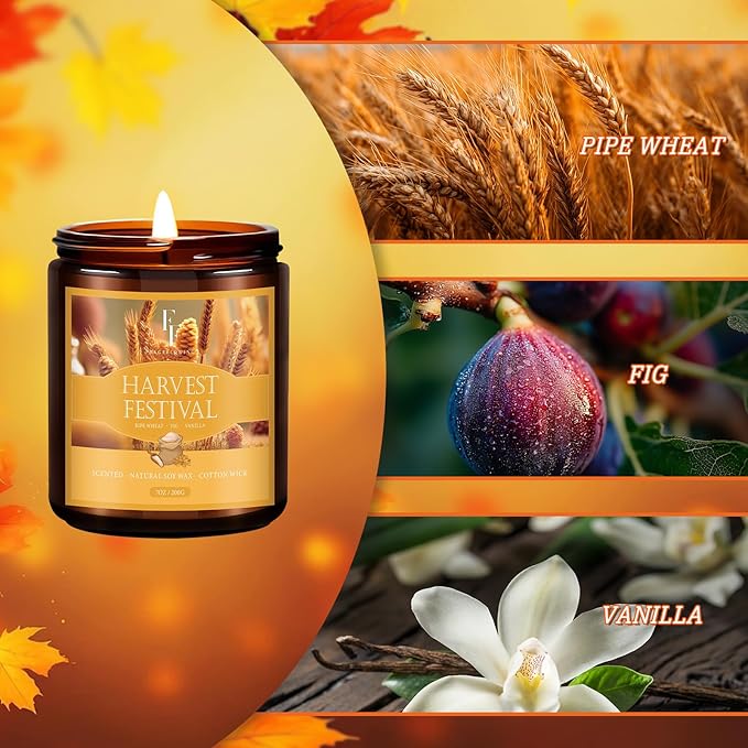 Christmas Fall Candle, Harvest Festival Scented Candles for Home, Natural Soy Autumn Candle Aromatherapy Candle, 7 oz Jar Candles Holiday Gifts for Women Men