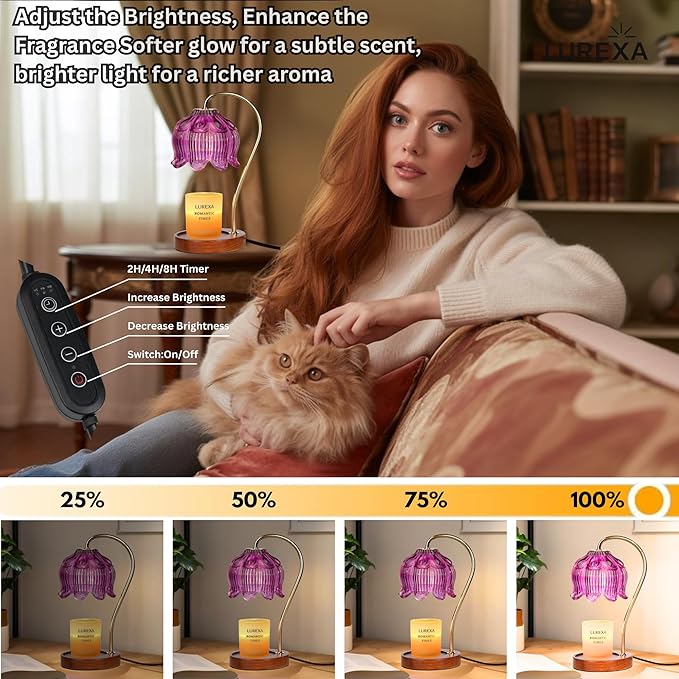 Candle Warmer Lamp with Timer, Dimmable Wax Melt Lamp for Large & Standard Jar Candles, Includes 2 GU10 Bulbs, Elegant Vintage Home Decor Gift for Women & Mom (A1-Purple Lotus)