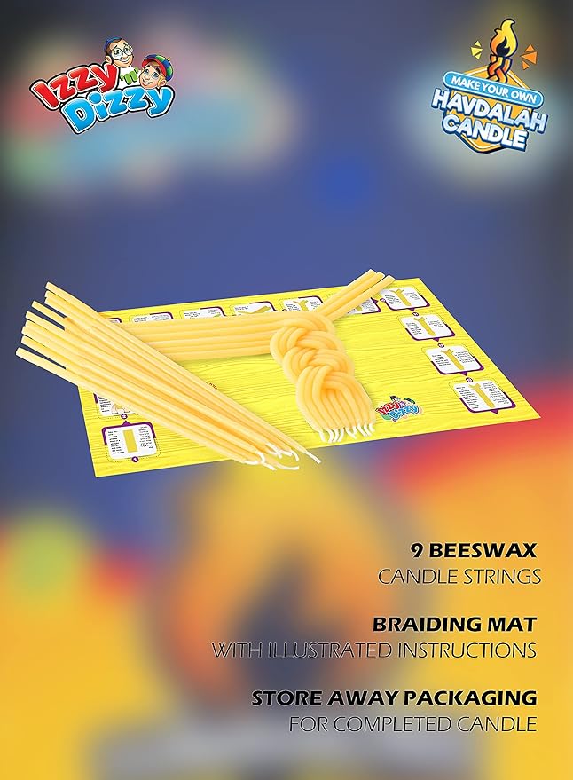 Izzy 'n' Dizzy Havdalah Candle Making Kit for Kids, DIY Candle Arts and Craft Kits, Braided Wax Candle Making Kit for Adults and Kids, Create Your Own Braided - Yellow Beeswax