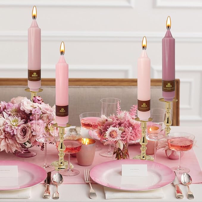 7 Inch Gradient Pink Taper Candle Set of 4 Unscented Candles Sticks Smokeless Short Tapered Candles for Home Party Wedding Decoration Valentine's Day Anniversary & All Special Occasions
