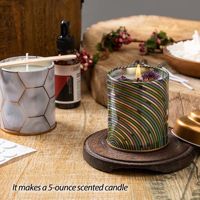 5oz Candle Tins for Making Candles - 12 Pcs Empty Candle Containers with Lids, Wicks, Wick Holders, Wick Stickers and Bottom Warning Labels(12 different pattern candle jars)