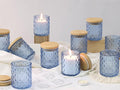 NITIME 15pcs 7.5oz Blue Candle Jars for Making Candles, Glass Candle Vessels with Bamboo Lids and Sticky Labels, Candle Containers for Making Candles and Candle Making Supplies