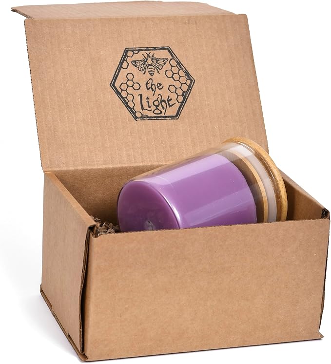 BeeTheLight Beeswax Jar Candle with Bamboo Lid - Lavender Aromatherapy Candle - 45 Hours Burn Time - All Natural 100% Pure Beeswax Candle - Handmade Decorative Jar Candle