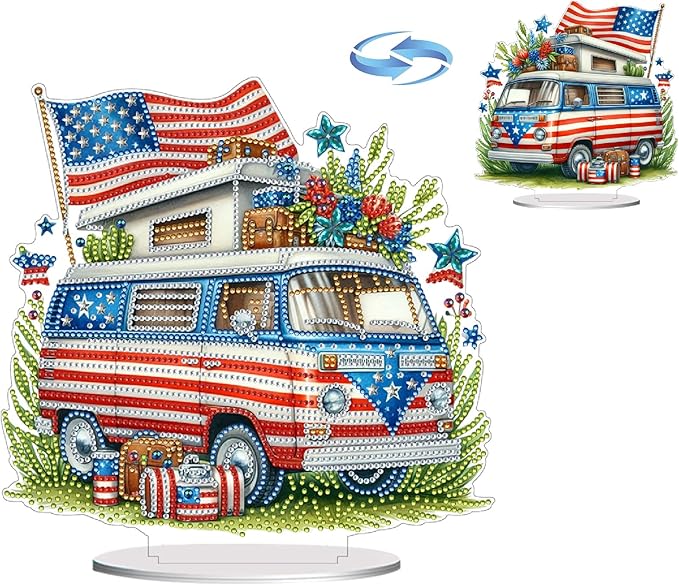 ARTopet DIY Diamond Desktop Ornament US Independence Day Special Shaped Crystal Double Sided Pattern Single Sided Diamond Art Painting Tabletop Home Ornaments Decor-Bus01