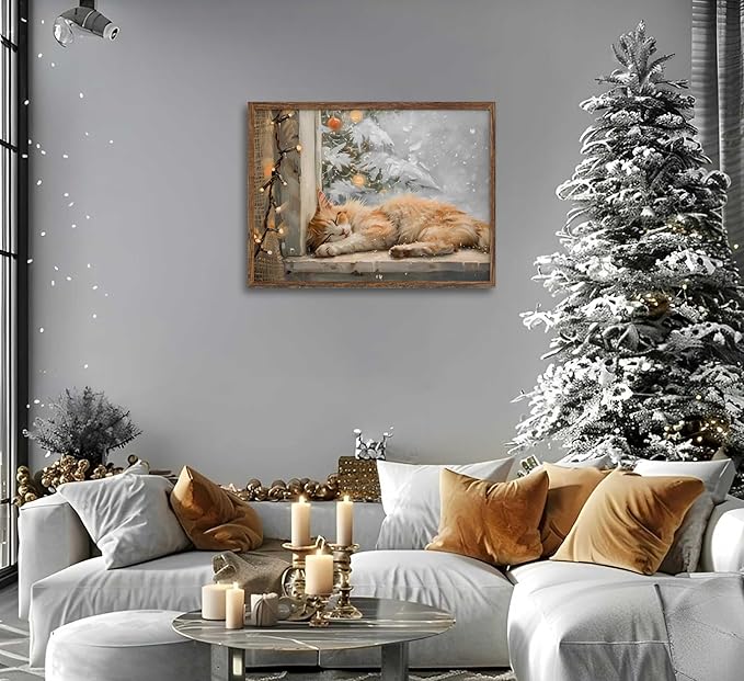 Paint by Number Kit for Adults & Kids, Christmas Sleeping Cat by Window 16x20 Inch, DIY Acrylic Painting Kit with Brushes & Paints, Holiday Art Decor for Home Unframed