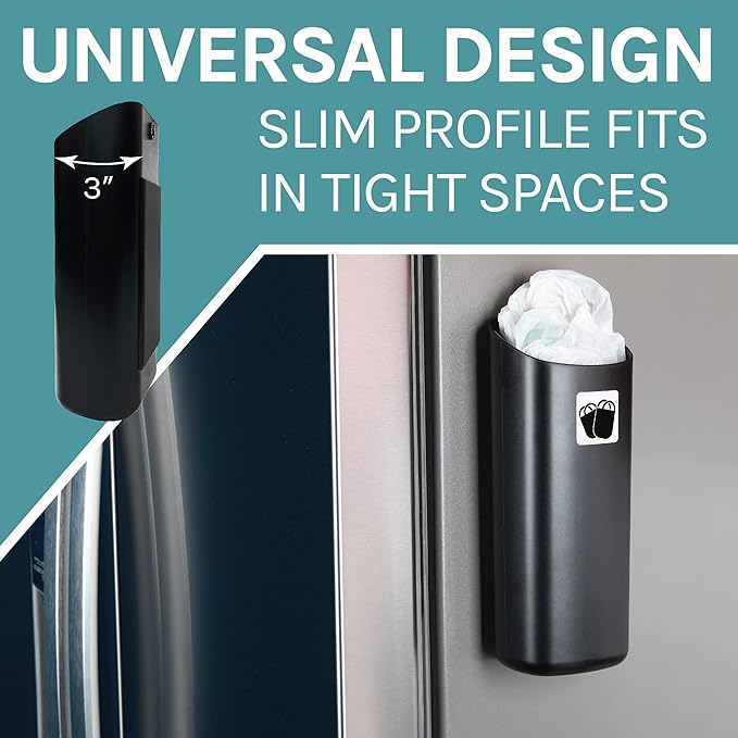 JS Jackson Supplies Small Black Lint Bin with Magnetic Back, Slim Profile Space Saving Trash Bin and Organizer for Laundry, Wall Mountable