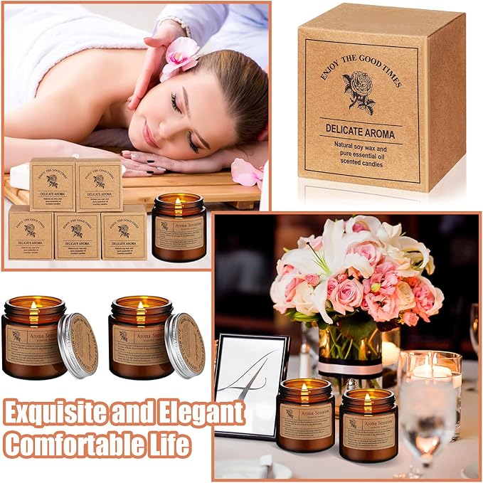 MTLEE 24 Pcs Candles for Home Scented Aromatherapy Jar Candle Gift for Women Bulk 8 Long Lasting Aromatherapy Jar Soy Wax Candle Gift for Christmas Birthday Employee(Simple Style,Flower Scent)