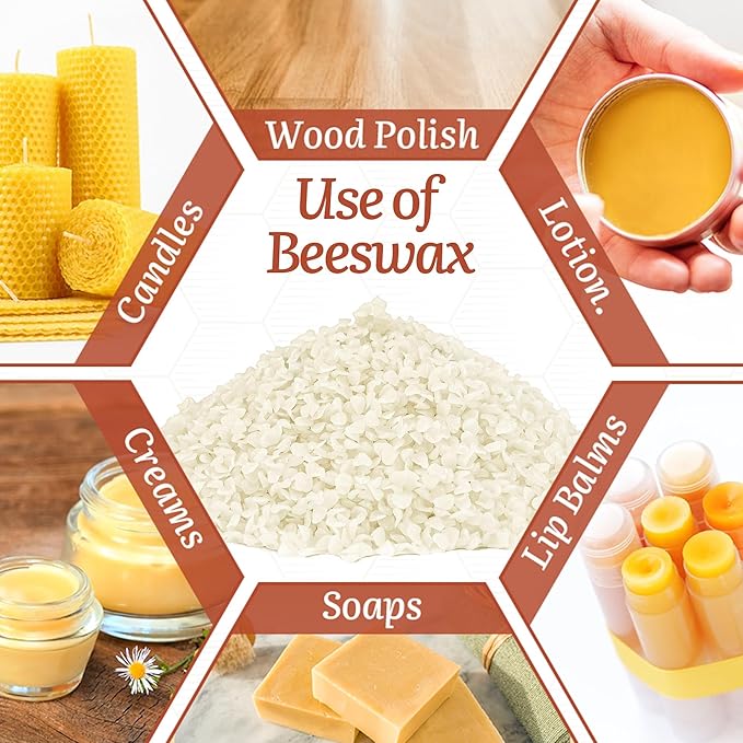 MicCai White Natural Beeswax Pellets 5LB, Organic Beeswax, Beeswax for Candle Making, Body, Skin Care DIY, Lip Balm, Soap and Lotion Making Supplies