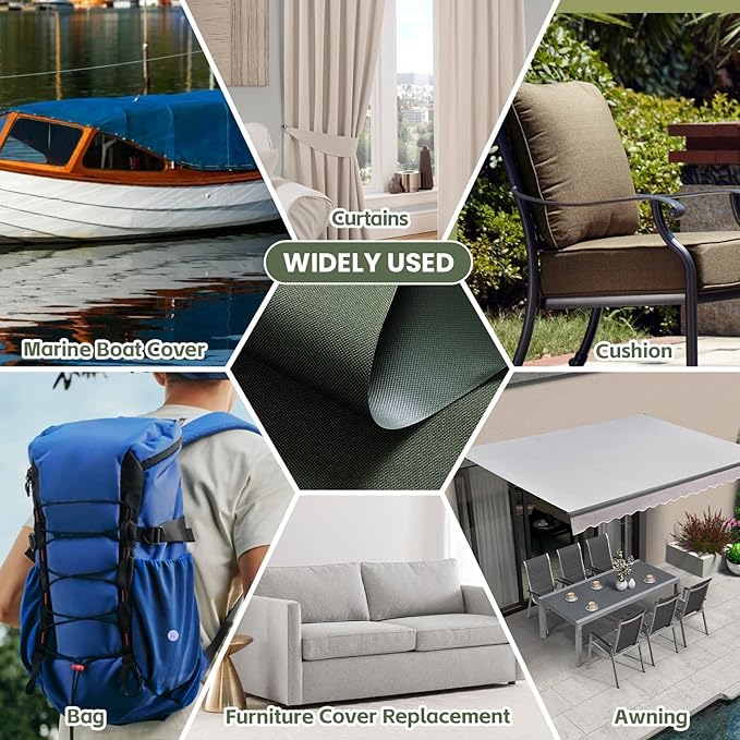 Waterproof Marine Canvas Fabric by The Yard 58" W 600D PVC Backing Water-Resistant Polyester Fabric Upholstery Material for Outdoor Indoor Marine Awning Tent Boat Furniture Cover, 5 Yards Army Green