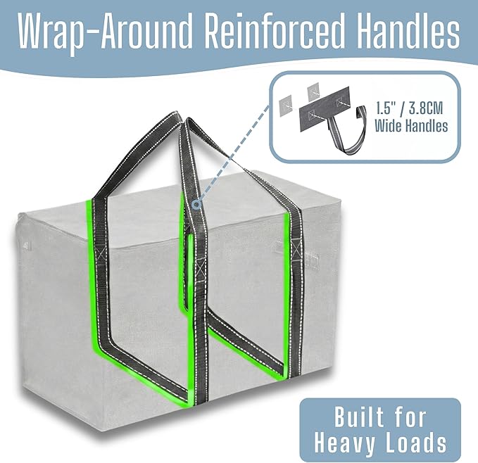 VENO 4 Pack Heavy Duty Moving Bags, Extra Large Storage Bags with Reinforced Handles & Strong Zippers, Foldable & Reusable Moving Box Alternative for Clothes & Dorm Storage