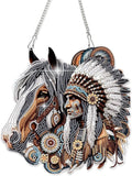 AiYuanzsh Diamond Art Suncatcher Hanging Kit Native American Horse Design, Special Shaped Diamond Painting Hanging Ornament for Adults DIY Wall Window Decoration