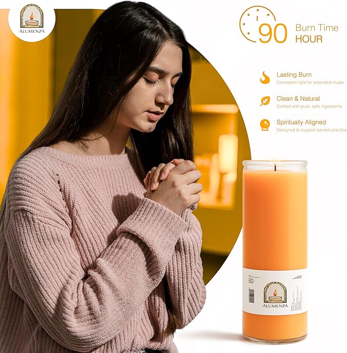 3 Pack Orange 7 Day Candles in Glass Jar – Paraffin Wax, Clean Burning Unscented | Large & Tall Devotional Prayer Pillar Candles for Home, Memorial, Spells, Long Lasting