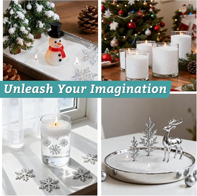 Sukh Snow Pearled-Candles with Wicks - DIY Snow Candle Wax with Wicks,Wax,Refillable for Making,Weddings,Partie (Silver)