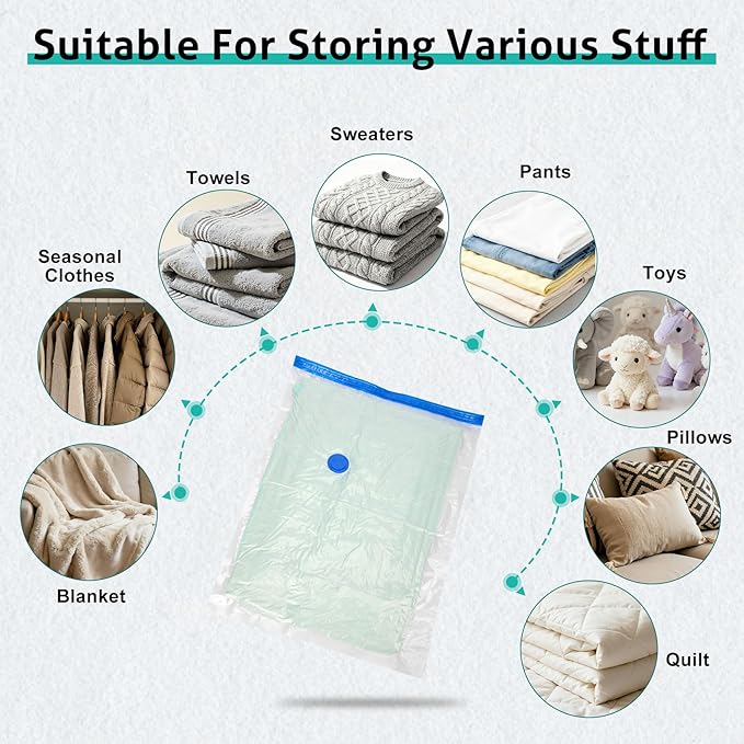 8 Pack Large Travel Vacuum Storage Bags, Portable Vacuum Seal Bags for Clothing Travel with Pump, Space Saver Bag for Luggage Suitcases Clothes Bedding Seasonal Storage