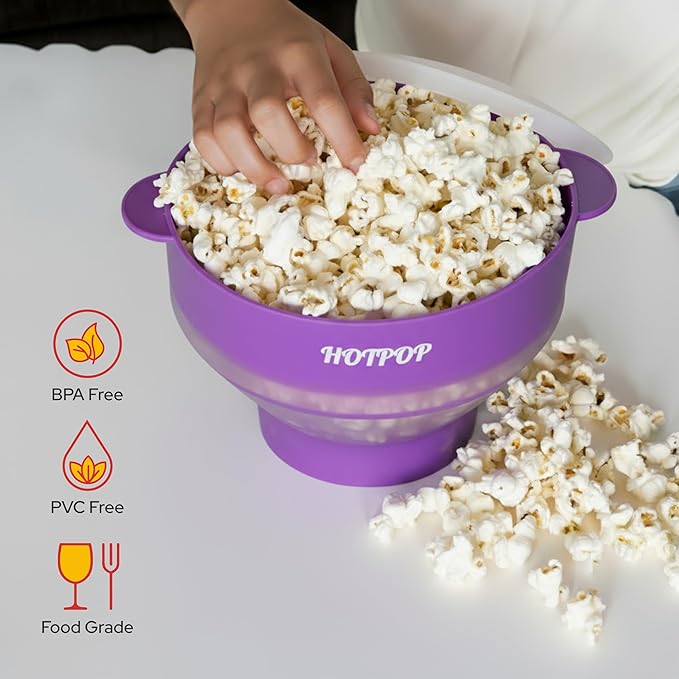 The Original Hotpop Microwave Popcorn Popper, Silicone Popcorn Maker, Collapsible Bowl BPA-Free and Dishwasher Safe- 20 Colors Available (Transparent Purple)
