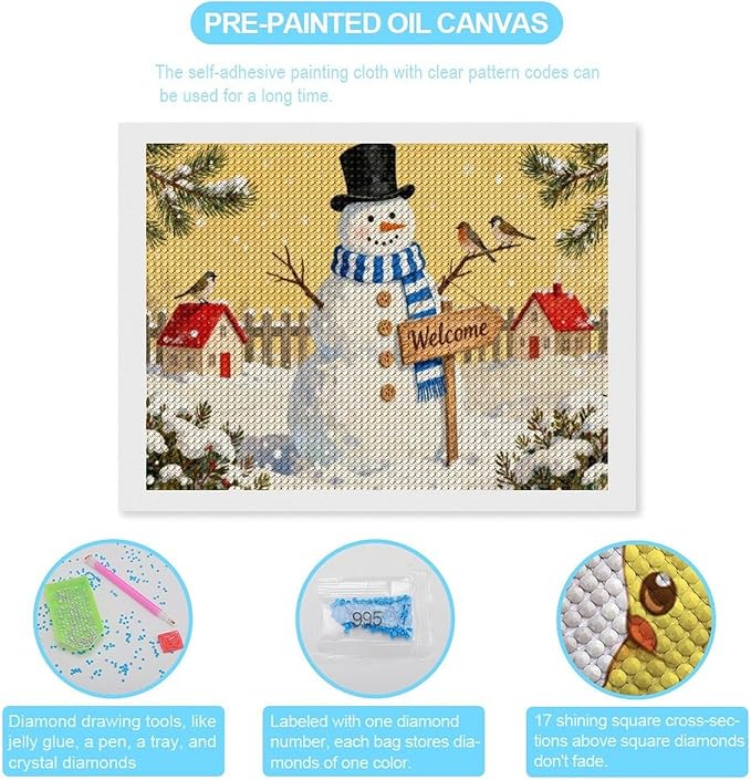 AIVKIEJK Diamond Painting Kits for Adults - Christmas Welcome Snowman Winter Christmas Painting DIY 5D Full Drill Diamond Dots Paintings with Diamonds Gem Art and Crafts Home Decor 12"x16"