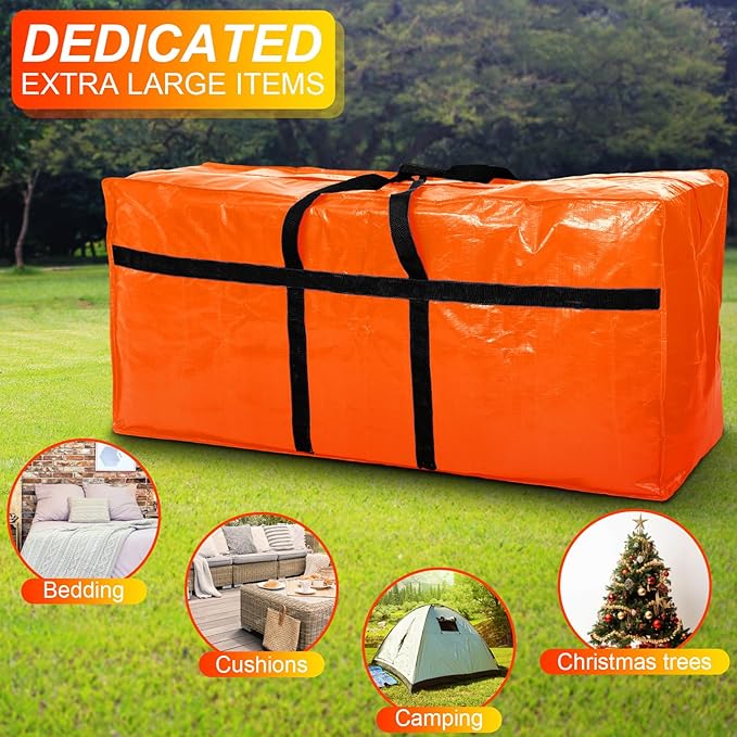 4 Pcs 96 Gallon Extra Large Moving Bags Heavy Duty Storage Bag with Strong Zipper Handle Foldable XXL Jumbo Storage Tote Packing Moving Box for College Dorm Travel Cloth Duffle (Orange)
