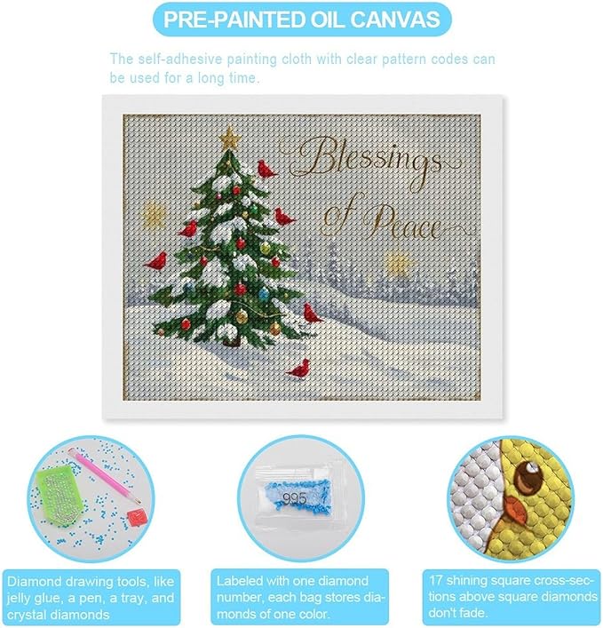 Diamond Painting Kits for Adults - Christmas Snowy Pine & Inspirational Blessings of Peace Painting DIY 5D Full Drill Diamond Dots Paintings with Diamonds Gem Art And Crafts Home Decor 16"x20"