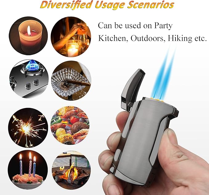 PROMISE Honest Metal Lighter Double Jet Flame Lighter with Punch Shipped Without Gas (2PCS Gunmetal)