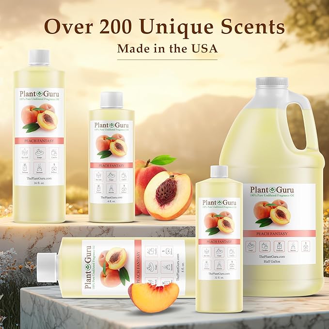 Peach Fantasy Fragrance Oil 4 fl. oz. Scented Oil for DIY Soap Making, Candles, Bath Bombs, Body Butters. Used in Aromatherapy Diffusers, Burners and Warmers. Add to Lotions and Creams.
