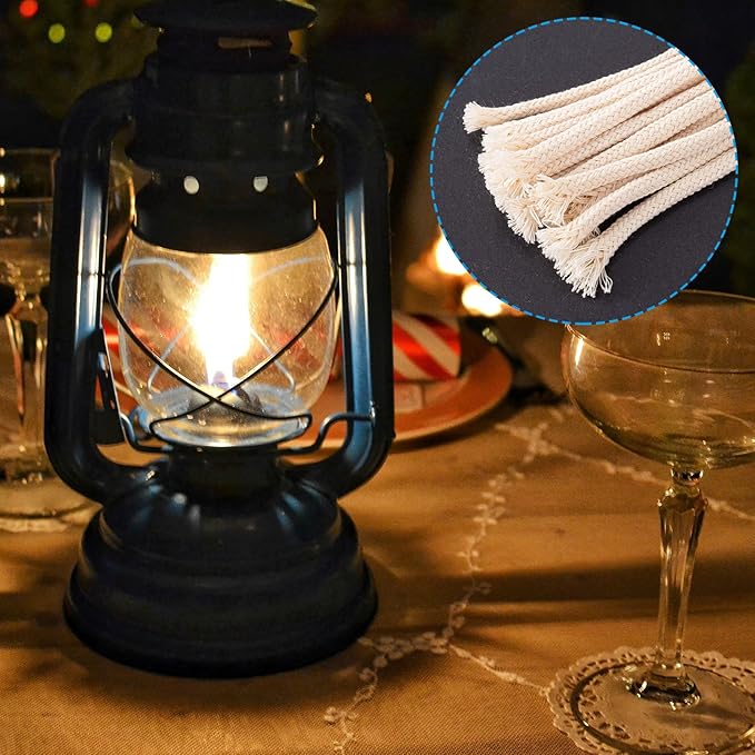 Oil Lamp Wicks, 10 Sets 0.5 Feet 1/4 Inch Round Cotton Wicks for Oil Lamps with Tube Holders, Replacement Parts for Alcohol Oil Candle Lamp Tiki Torch
