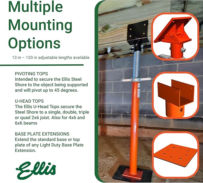 Ellis Manufacturing Light-Duty Steel Construction Jack - Adjustable Screw Jack Post for Floor Leveling, Beams, and Concrete - 8,000 lb Load Capacity - 61"-85" Adjustment, House Jacks for Leveling