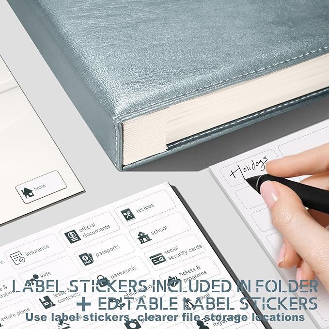 Important Document Organizer, 14 Expandable Pockets, 13 Card Slots, Document Organizer for A4 Paper/Letterhead/Cards, with 2 Label Stickers, Suitable for Home, Office, School Use (Dark Gray)