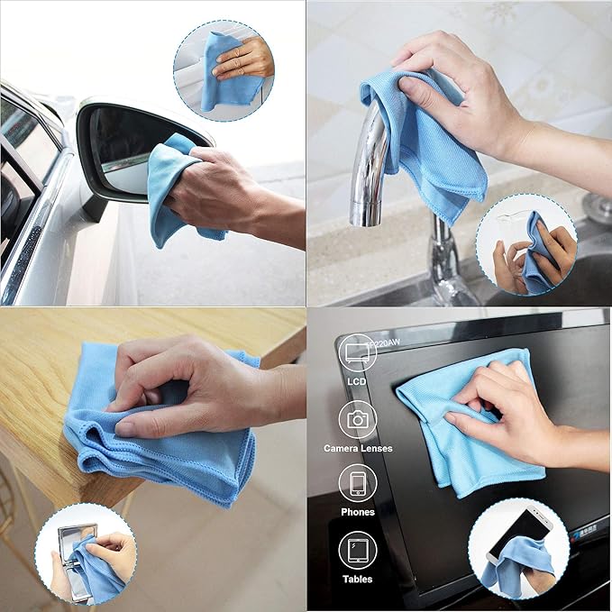 8Pcs Microfiber Towel Cleaning Cloth Mop for Glass Windows Mirrors Home Kitchen Car (16“”x16“)