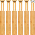 VaeFae 6-Pack Bamboo Drawer Dividers – Adjustable 14"-19.1" (Fits 15"-18" Drawers ONLY), Spring-Loaded Expandable Organizer for Kitchen, Bedroom, Office & Bathroom, MUST MEASURE Before Purchase | 6 Pack, Adjustable, Expandable, Organization