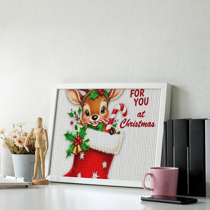 AIVKIEJK Diamond Painting Kits for Adults - Deer Sugar Bell Holiday Christmas Painting DIY 5D Full Drill Diamond Dots Paintings with Diamonds Gem Art and Crafts Home Decor 12"x16"