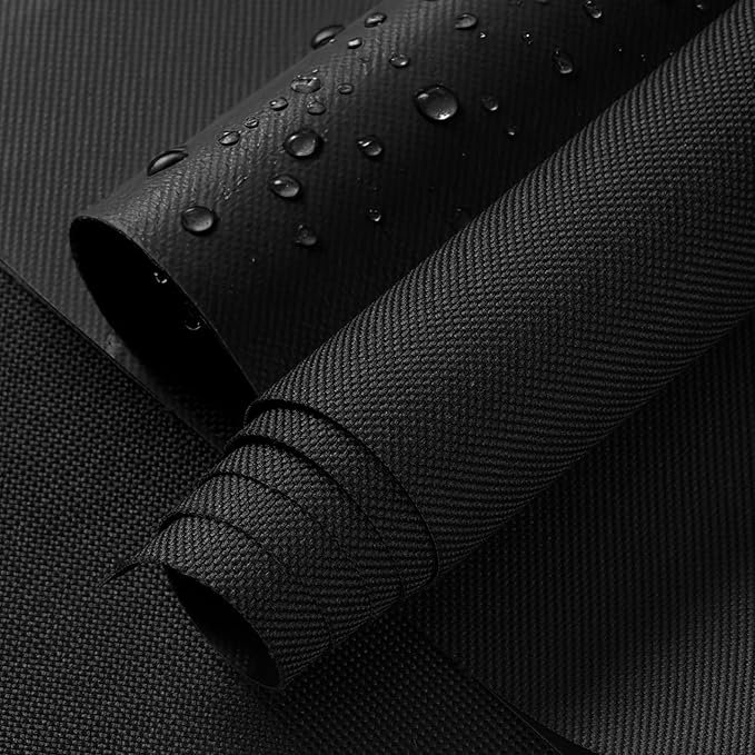 ANMINY 100% Waterproof Outdoor Fabric by The Yard, 58" W 600D Marine Canvas Fabric with PVC Backing, Ripstop Upholstery Material for Furniture Boat Covers Tent Awning, 1 Yard Black