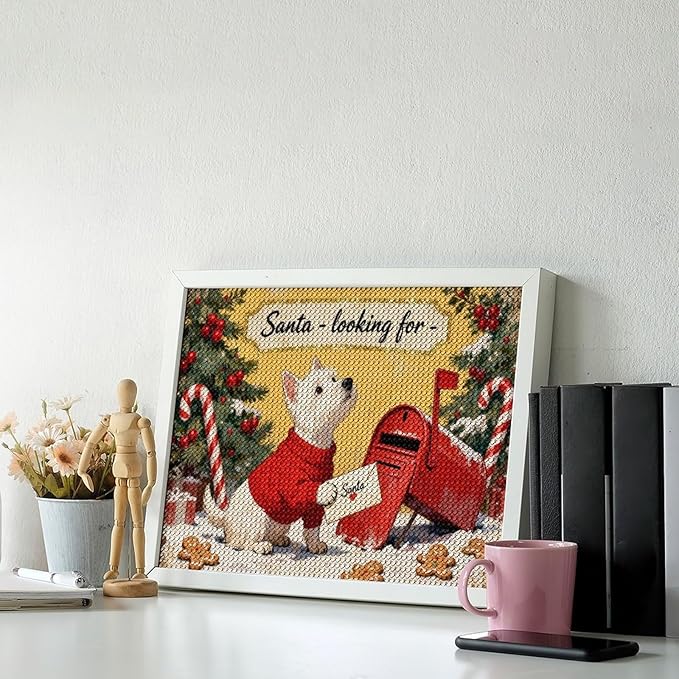 Diamond Painting Kits for Adults - Cute Scottish Terrier Christmas Westie Dog Holding Santa Letter Painting DIY 5D Full Drill Diamond Dots Paintings with Diamonds Gem Art And Crafts Home Decor 12"x16"