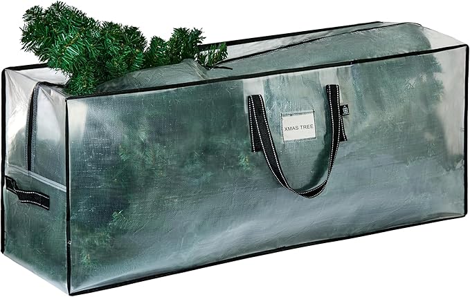VENO Clear Christmas Tree Storage Bag - Fits 7.5 Ft Artificial Trees, Heavy Duty Large Bags with Zipper, Durable Handles, and Labeling Card Slot, Alternative to Storage Boxes with Lids