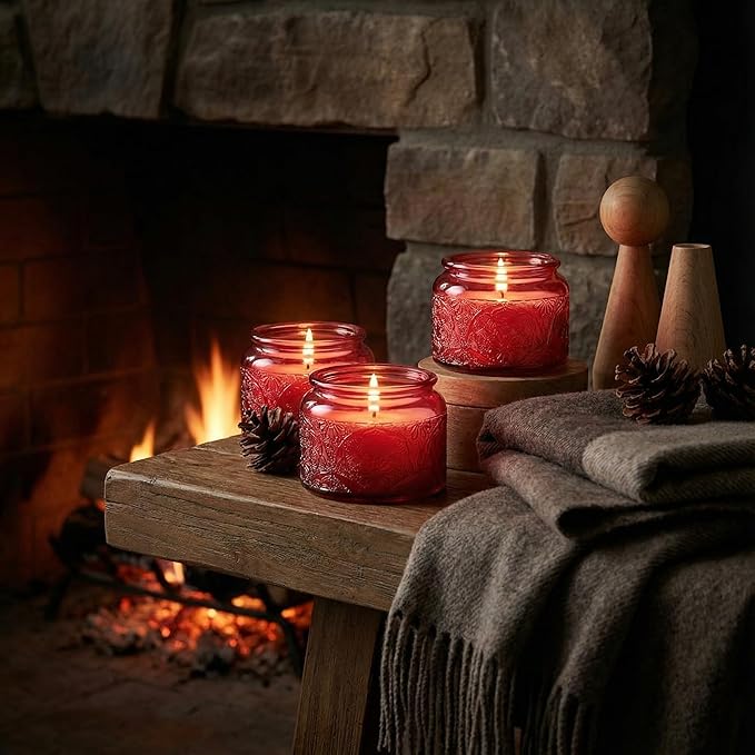18-Pack 4oz Embossed Glass Candle Container with Bamboo Lids and Labels, Red Candle Jars for Making Candles, Mandala Design