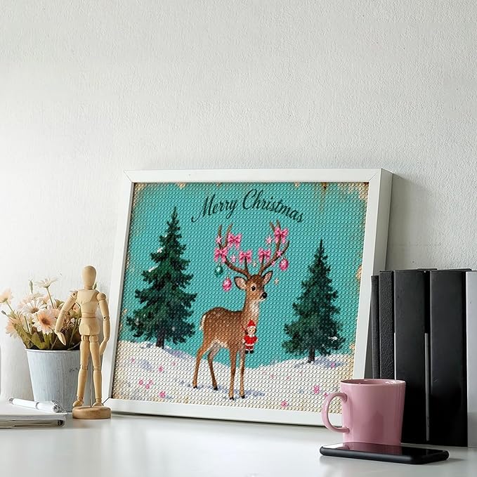AIVKIEJK Diamond Painting Kits for Adults - Merry Pink Christmas Santa Deer & Tree Painting DIY 5D Full Drill Diamond Dots Paintings with Diamonds Gem Art and Crafts Home Decor 16"x20"