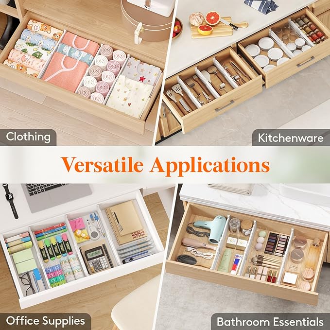 Lifewit 4" Tall 5 Pack Drawer Dividers, 27-42cm/10.5-16.5" Expandable Drawer Divider for Clothes, Adjustable Dresser Drawer Organizers, Drawers Separators for Dresser/Bathroom/Closet/Kitchen White